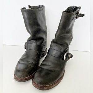 Frye Black Leather Combat Boots 9 inches tall